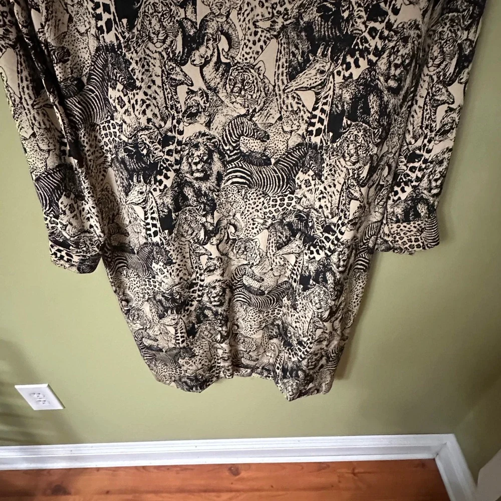 Doncaster Silks Safari Animal Print Silk Dress Sz 6 Midi‎ Zebra Giraffe Lion